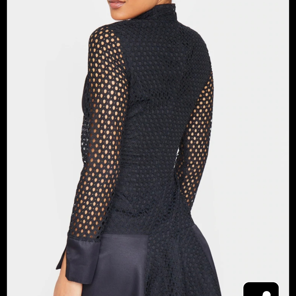 Black Panelled Frill Hem High Neck Bodycon Dress - Picture 5 of 7